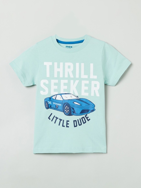 

max Boys Sea Green Printed Round Neck T-shirt