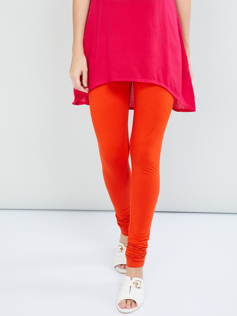 

max Women Orange Solid Churidar-Length Leggings