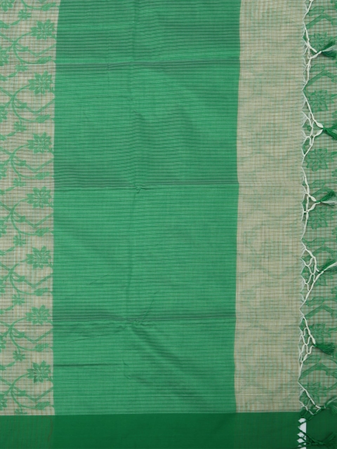 

Pothys Cream-Coloured & Green Jute Cotton Woven Design Manipuri Saree