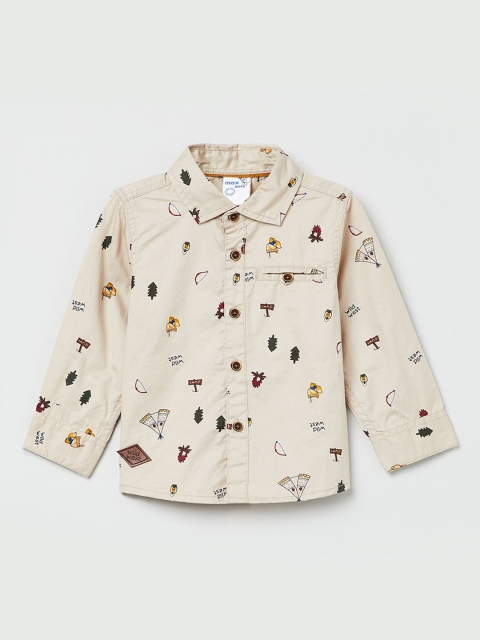 

max Boys Beige Regular Fit Printed Casual Shirt
