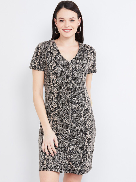 

max Women Beige & Black Animal Printed Bodycon Dress