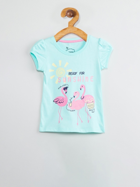 

max Girls Turquoise Blue Printed Round Neck T-shirt