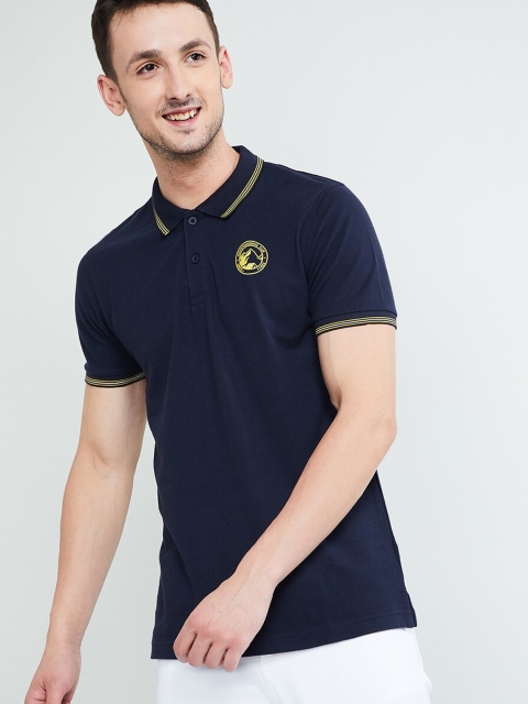 max Men Navy Blue Solid Polo Collar T-shirt