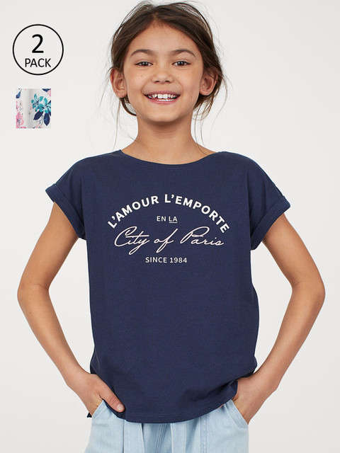 

H&M Girls Printed 2-Pack Jersey Tops, Blue