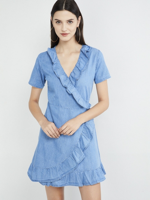 

max Women Blue Solid Wrap Dress