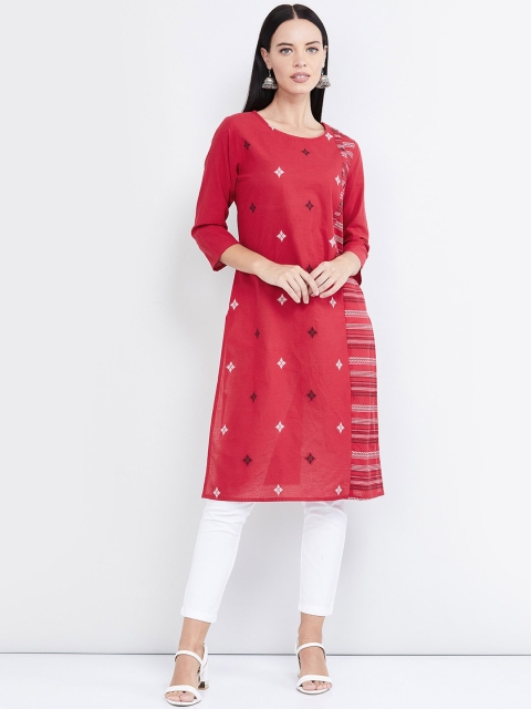 

max Women Red & Black Embroidered Straight Kurta