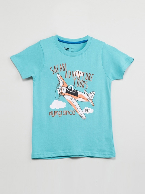 

max Boys Aqua Blue & Orange Printed Round Neck T-shirt