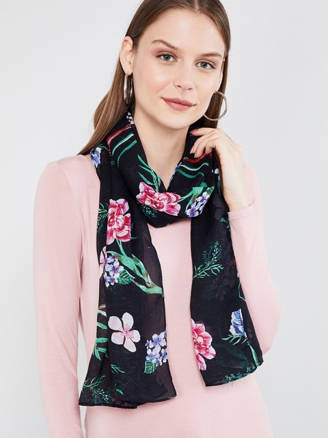 

max Women Black & Pink Floral Printed Scarf