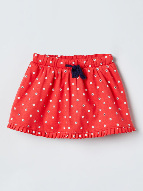 

max Girls Coral Red & White Floral Printed A-Line Pure Cotton Skirt