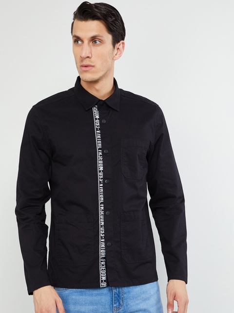 

max Men Black & Off-White Slim Fit Solid Casual Shirt