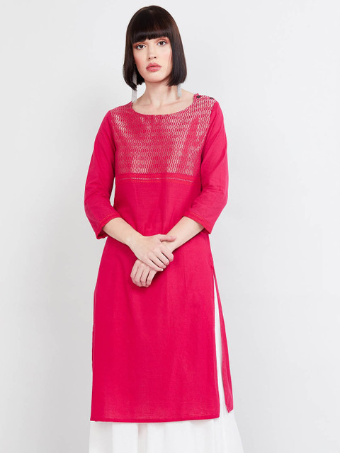 

max Women Fuchsia Pink Woven Design Straight Kurta