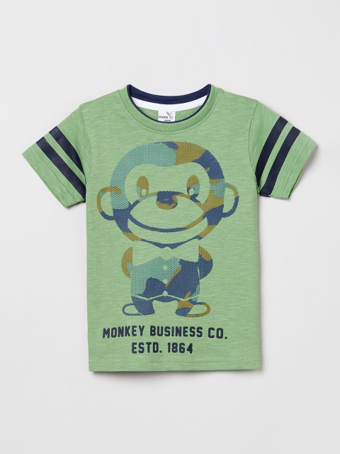 

max Boys Green Monkey Business Print Round Neck T-shirt