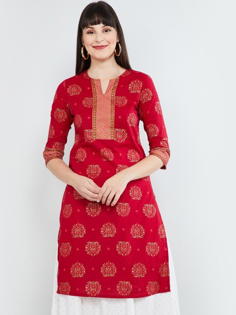 

max Women Red Printed Straight Kurta