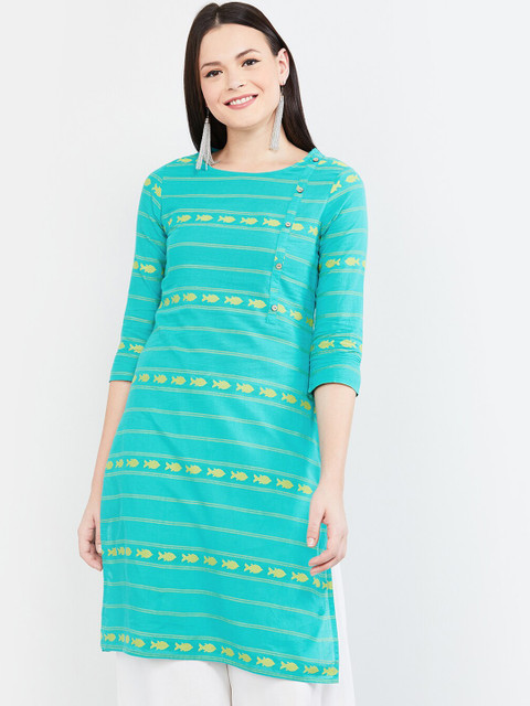 

max Women Turquoise Blue Printed Straight Kurta