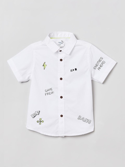 

max Boys White Regular Fit Printed Casual Shirt