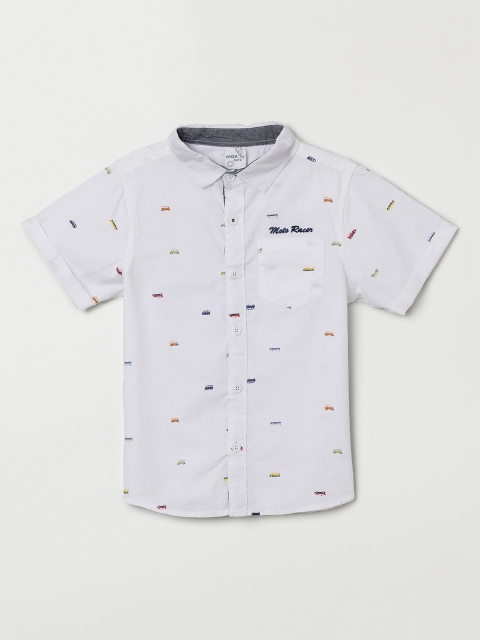 max Boys White & Yellow Regular Fit Printed Casual Shirt