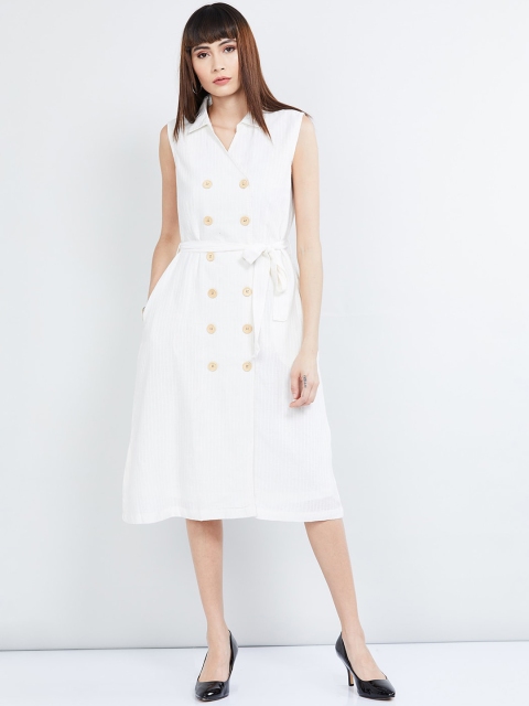 

max Women White Solid Shirt Dress