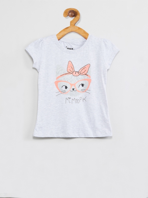 

max Girls Grey Printed Round Neck T-shirt