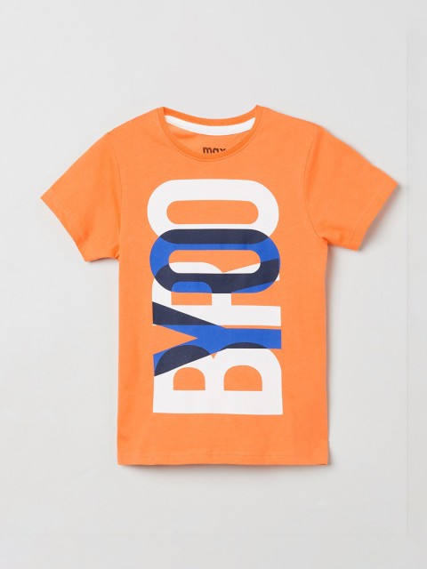 

max Boys Orange & White Colourblocked Round Neck T-shirt