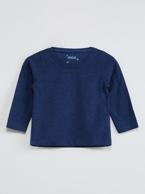

max Girls Blue Solid Round Neck T-shirt