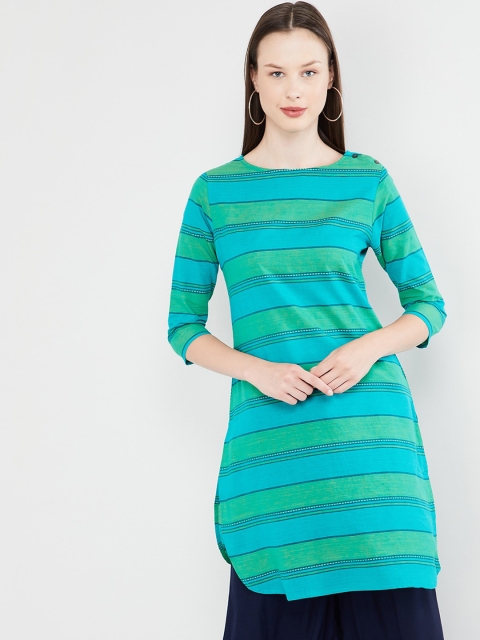 

max Women Lime Green & Turquoise Blue Striped Straight Kurta