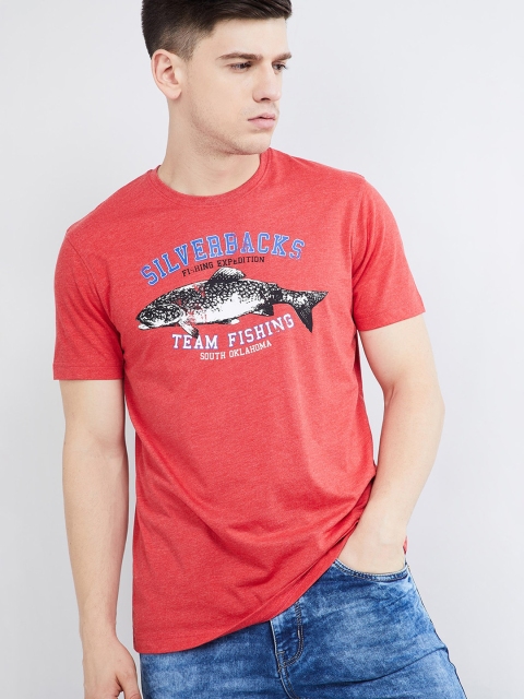 

max Men Red Printed Round Neck T-shirt