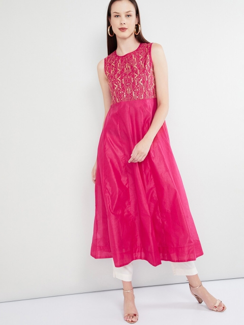 

max Women Fuchsia & Gold Embellished Anarkali Kurta