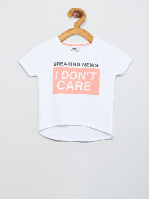 

max Girls White Printed Round Neck T-shirt