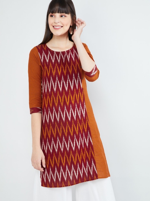 

max Women Rust Orange & Maroon Printed A-Line Kurta