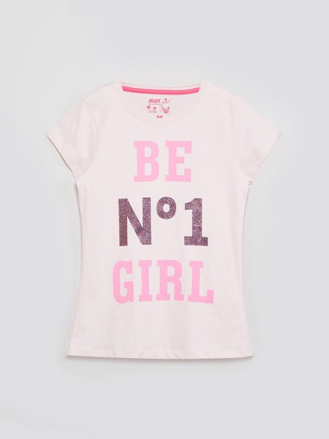 

max Girls Pink Printed Round Neck T-shirt