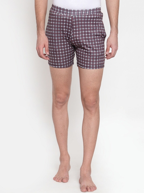 

armure Men Maroon & White Checked Lounge Shorts