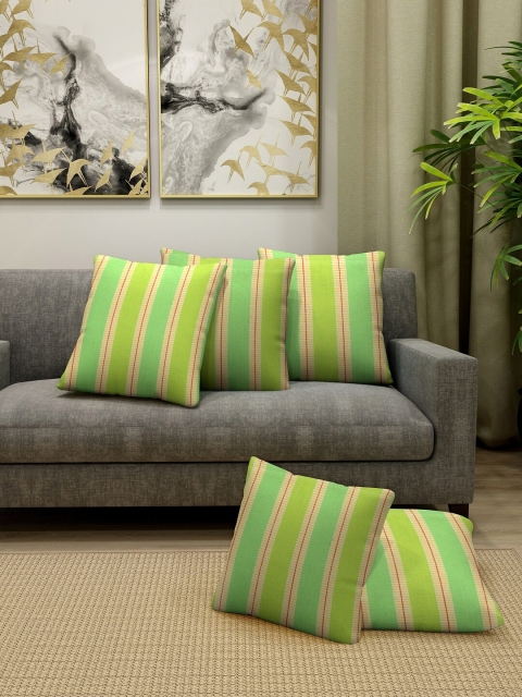 

KLOTTHE Set Of 5 Green & Yellow Striped Square Cushions