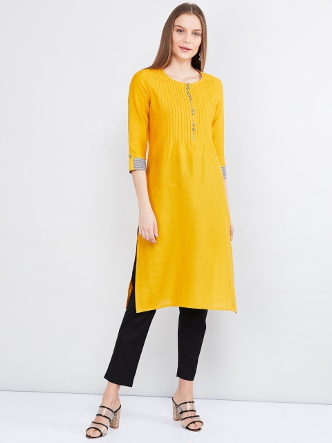 

max Women Mustard Solid Straight Kurta