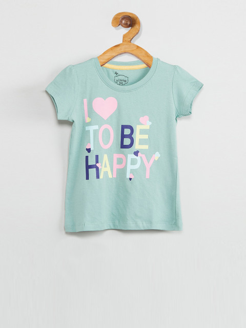 

max Girls Green Printed Round Neck T-shirt