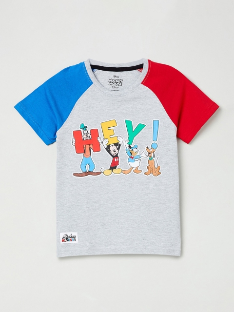 

max Boys Grey Printed Round Neck T-shirt
