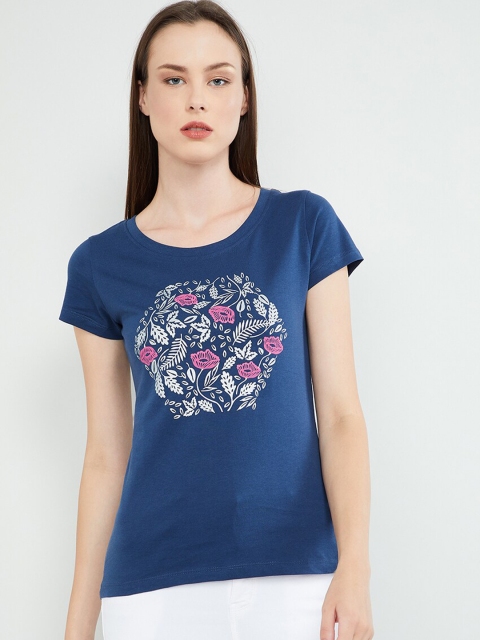 max Women Navy Blue Printed Top