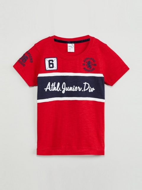 

max Boys Red & Navy Blue Printed Round Neck T-shirt