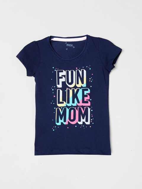 

max Girls Blue Printed Round Neck T-shirt