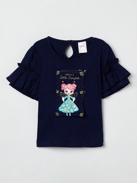 

max Girls Blue Printed Knitted Top
