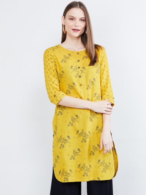 

max Women Yellow Printed Straight Kurta