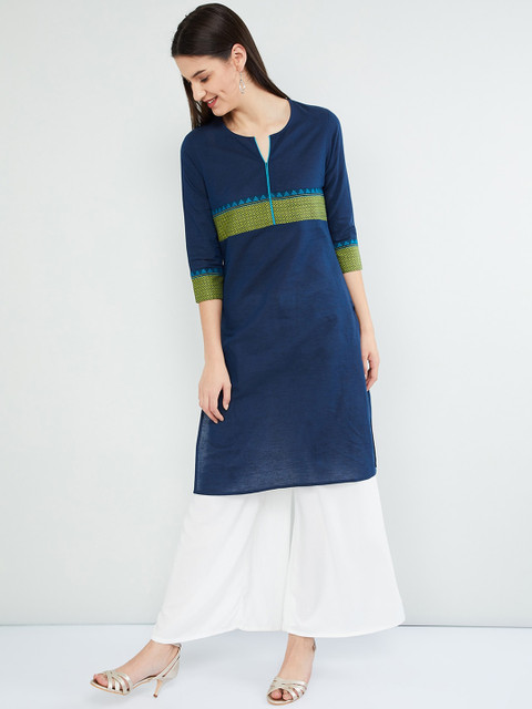 

max Women Blue & Green Woven Design A-Line Kurta