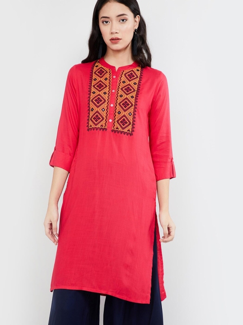 

max Women Pink & Yellow Yoke Design Straight Kurta