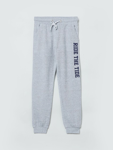

max Boys Grey Printed Slim-Fit Joggers