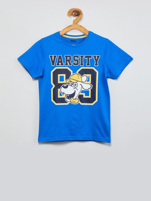 

max Boys Blue Printed Round Neck T-shirt