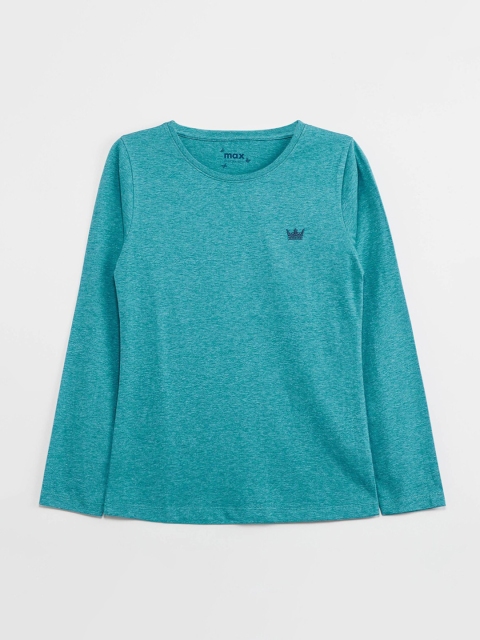 

max Girls Blue Solid Round Neck T-shirt