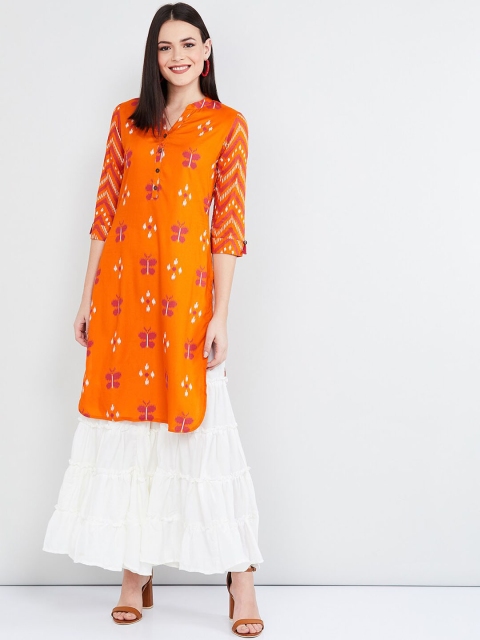 

max Women Orange & Pink Printed Straight Kurta
