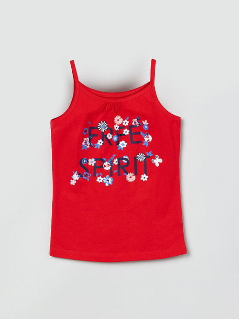 

max Girls Red Printed Pure Cotton Top
