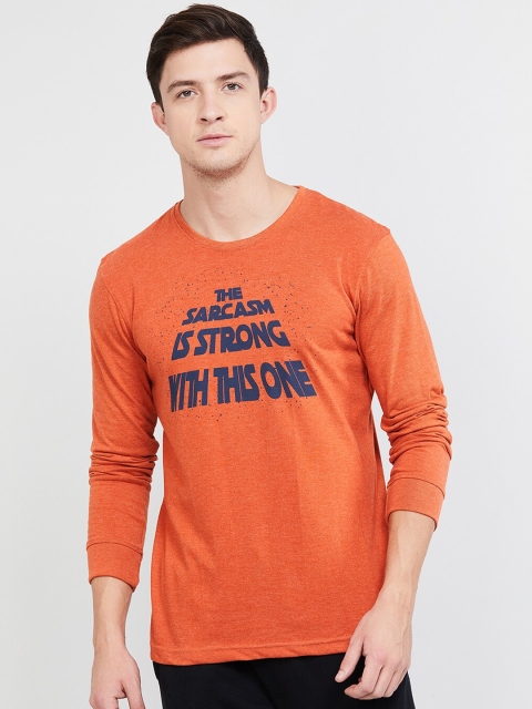 

max Men Orange Printed Round Neck T-shirt