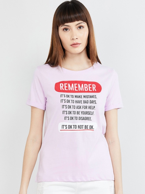 max Women Lavender Printed Round Neck T-shirt