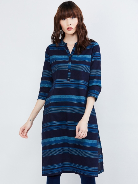 

max Women Blue Striped Straight Kurta